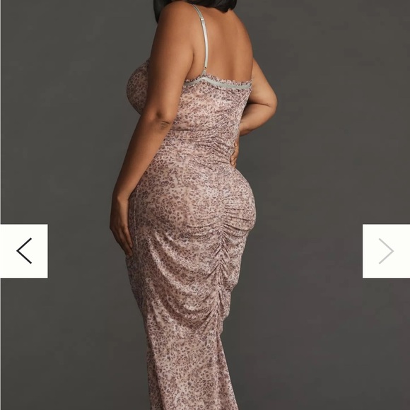 Anthropologie Sheer Mesh Midi Dress Size Large | Bodycon Ruched - Picture 10 of 16